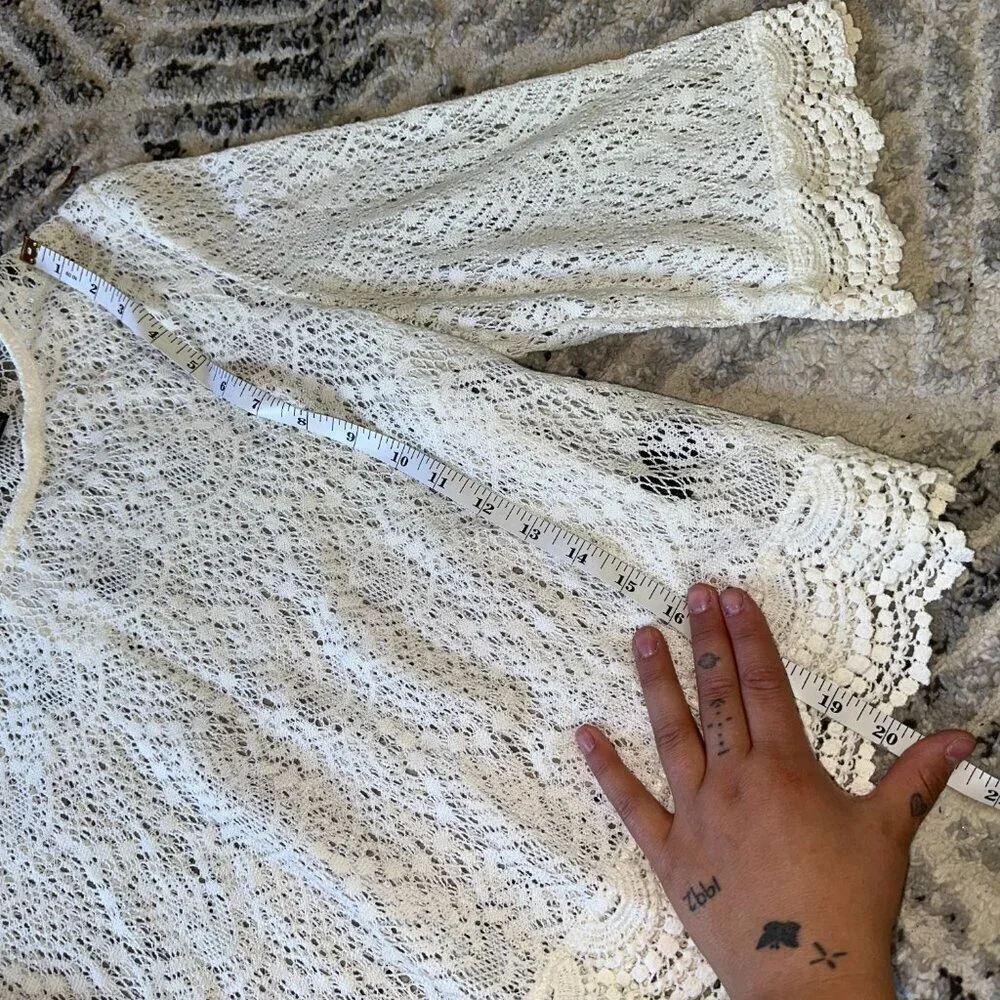 Haute Monde White 3/4 Bell Sleeve Women's Lace Blouse Large